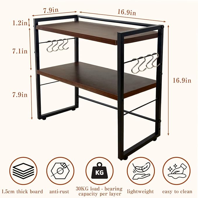 Desktop Shelf Organizer，Desk Shelf for Top of Desk， 2 Tier Adjustable Small Bookshelf ，Wood Desk Organizer Storage Rack and Freestanding Display Shelf for Office, Dormitory, Home (black, 16.9in)