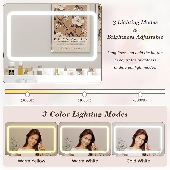 L-Shaped Corner Vanity Desk with LED Lighted Mirror & Charging Station, White Makeup Vanity with 6 Drawers & Sliding RGB Cabinet, Large Farmhouse Dressing Table with Open Storage Shelves for Women