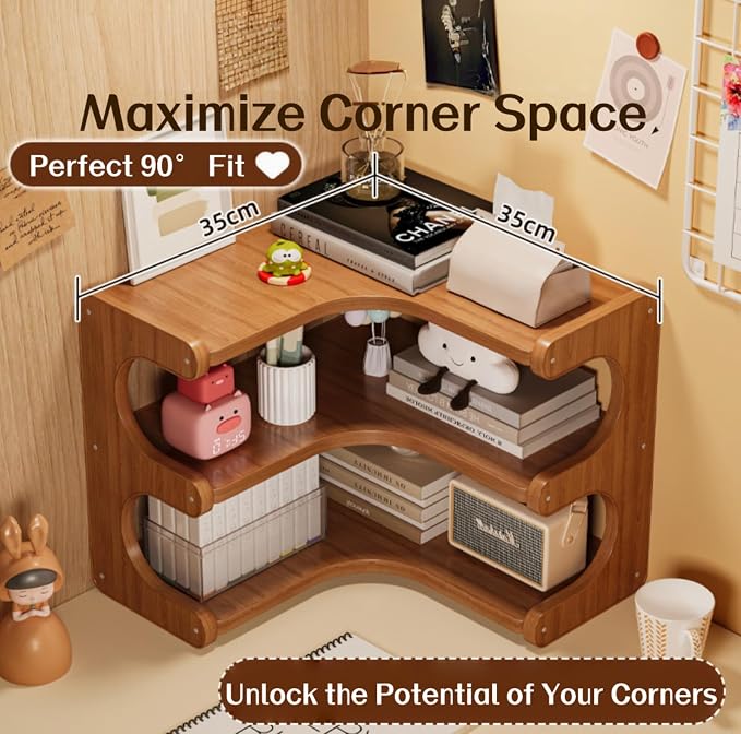 Corner Shelf for Desk, Multi-Tier Desktop Storage Rack, Utilizes Corner Space, Sturdy Display Stand for Books, Plants, Photos, Office Organization Accessories