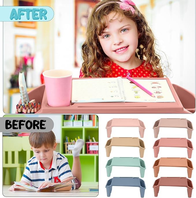 Beeveer 8 Pcs Kids Lap Desk Tray Bulk 19.7x9.6x7.1in Portable Lap Tray for Kids Plastic Table with Side Storage Space for Bed Classroom Laptop Children Car Activity Eating Floor (Multicolor)