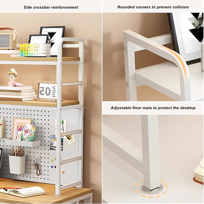 2-Tier Desktop Bookshelf Hutch - Metal Desk Shelf Bookcase with Desk Pegboard Countertop Storage Organizer Rack for Dorm or Office (A, 90cm/35.4in)