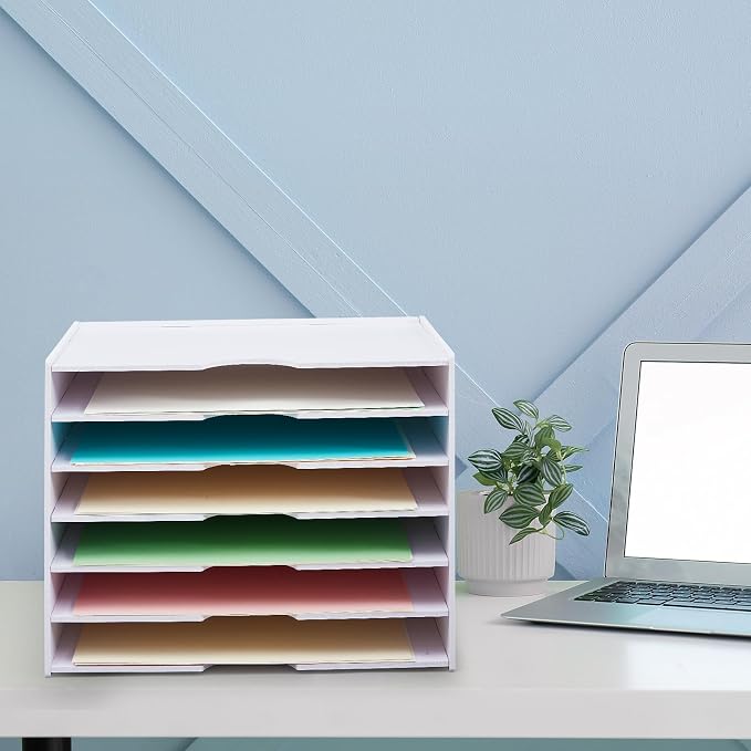 Juexica 7 Tier Scrapbook Paper Organizer 14.2 x 10.2 x 11.8 Inch Stackable Paper Storage Holder for Desk Desktop File Organizer for Home Office Classroom School