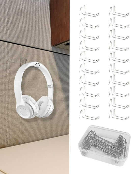 Cubicle Hooks for Office Fabric Wall, Hanging Organizer for Keys Headphones Office Supplies, Space Saving Storage (Silver (20 Packs))
