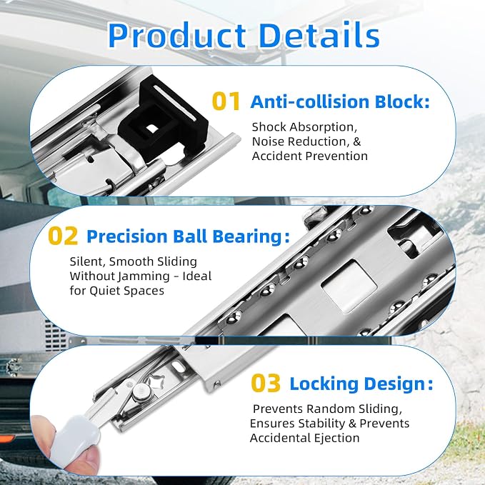 YENUO 304 Stainless Steel with Lock Heavy Duty Drawer Slides Runners Full Extension Locking 12 14 1618 20 22 24 26 28 30 32 34 36 38 40 Inch Ball Bearing Rails Track Guide Glides 185Lb 1 Pair