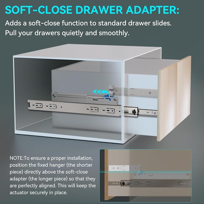 1 Pair Universal Soft Close Drawer Adapters, Heavy Duty Furniture Cabinet Damper for Metal Wood Drawers, Full Extension Slide Add-On Retrofit Buffers