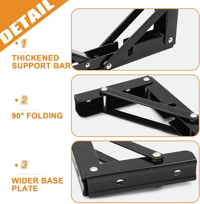 Storystore Folding Shelf Brackets - 22 Inch Heavy Duty Metal Collapsible Shelf Bracket for Bench Table, Shelf Hinge Wall Mounted Space Saving DIY Bracket, Max Load: 150 lb (2 PCS, Black)