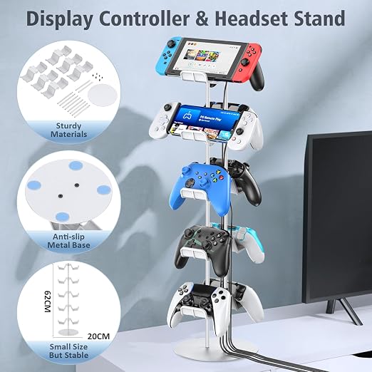 Kytok Gamer Gifts, Headset Stand 5 Tiers with Cable Organizer, Controller Stand Compatible with PS5/Xbox/Nintendo Switch/PS Portal/PS4, Headset Holder & Controller Holder for 10 Packs Controller