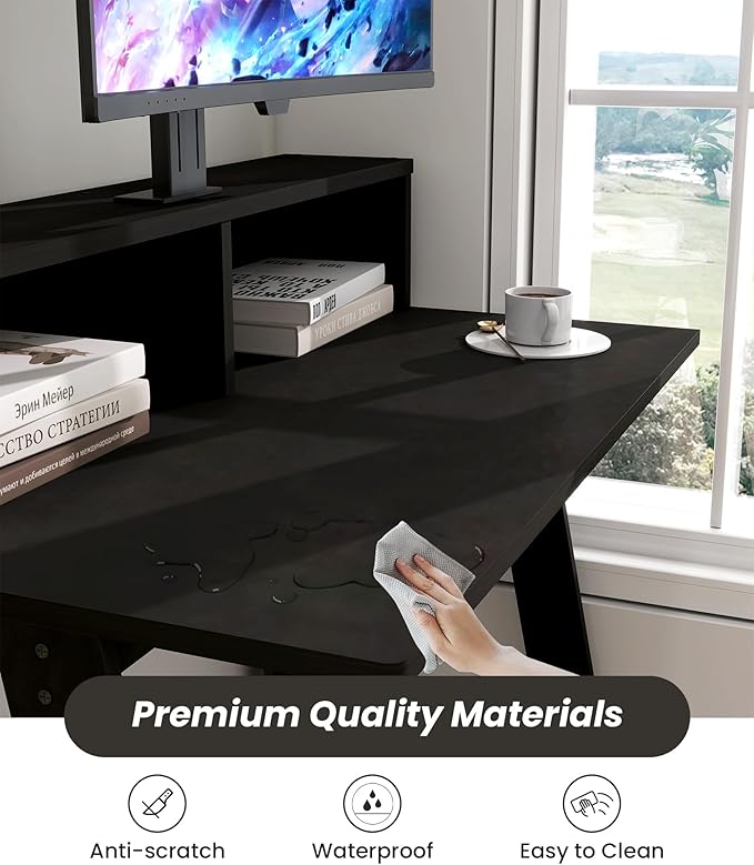 Small Desk for Bedroom, Computer Desk Office Desk with Storage, Corner Desk for Small Space, Dark Brown
