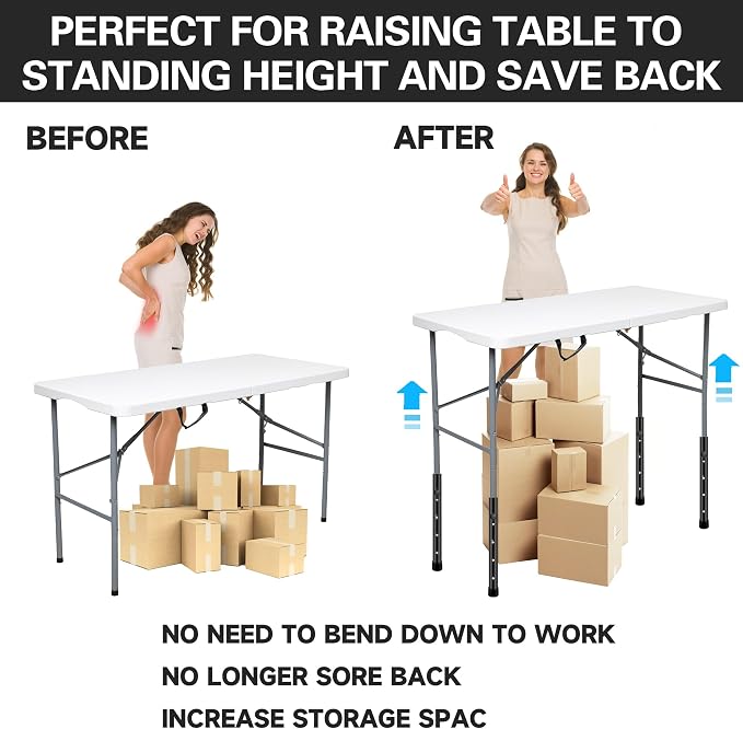 (4-PACK) Folding Table Leg Extenders, Highly Durable Steel Folding Table Leg Risers, Folding Desk Leg Extensions For Straight And Bent Legs, Adjustable Table Height Extenders For Rise 3.6in/5.2in