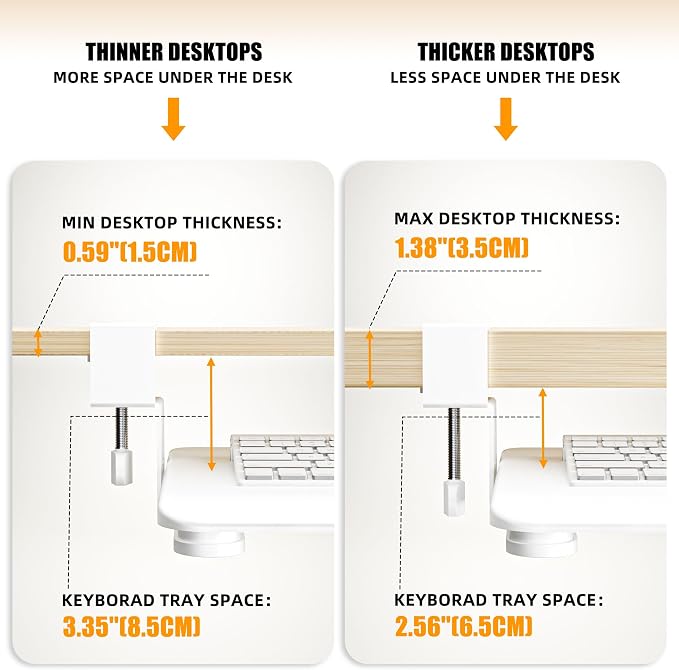 Keyboard Tray Under Desk, Pull Out Keyboard Tray with C Clamp Mount, 25.6" (29.7" Including Clamps) x 11.8" Slide-Out Platform Computer Drawer for Typing, Keyboard & Mouse Tray, White