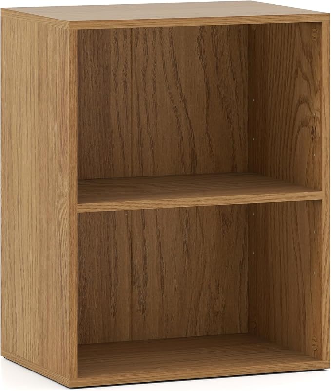 2 Cube Storage Organizer, 21" Small Bookcase with 5-Position Adjustable Panel, Under Desk Bookshelf, Modern Display Shelf, Wooden Cube Shelf for Home Office Bedroom (Natural)
