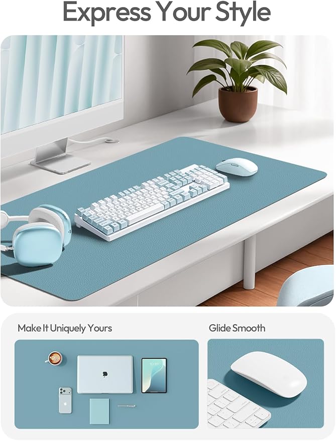 YSAGi Leather Desk Protector, Office Mat, Large Mouse Mat, Non-Slip PU Leather Blotter, Laptop Desk Mat, Waterproof Writing Pad for Office and Home(Aquamarine, 55" x 17.2")