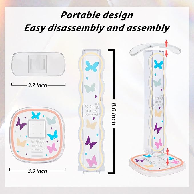 CamyCosy Headphone Stand Gaming Headset Holder for Desk,Clear Colorful Butterflies Pattern Cellphone & Earphone Stand Desk Accessories for All Headphones Size