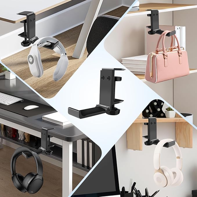 1PCS Headphone Stand Hanger Holder, Foldable Aluminum Desk Headphone, Universal Space Saving Headset Stand Multifunctional Under Desk Hanger for Home Office