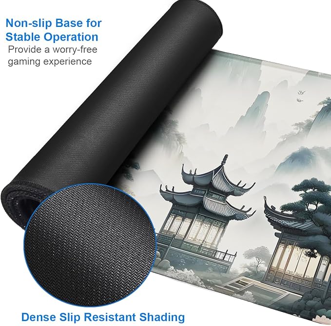 Large Gaming Mouse Pad, 31.5x15.7 inch Large Extended Computer Keyboard Mouse Mat, Water Resist Non-Slip Mousepad Rubber Base Long XXL Mouse Pad for Work & Gaming, Office & Home, Sakura Ancient City
