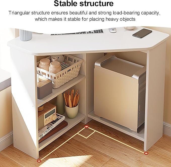 Corner Desk for Small Space, Triangle Computer Desk Corner Writing Desk with Storage Shelves & CPU Stand, Makeup Vanity Table for Home Office, Workstation(80x80x75cm(31x31x29inch), Oak)
