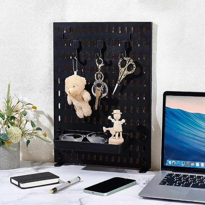 PH PandaHall Clamp-on Desk Pegboard Black Plastic Peg Board Organizer, 16.3x11.6 inch No Drill Desk Side Storage Organizer for Office Gaming Home Desktop Standing Accessories