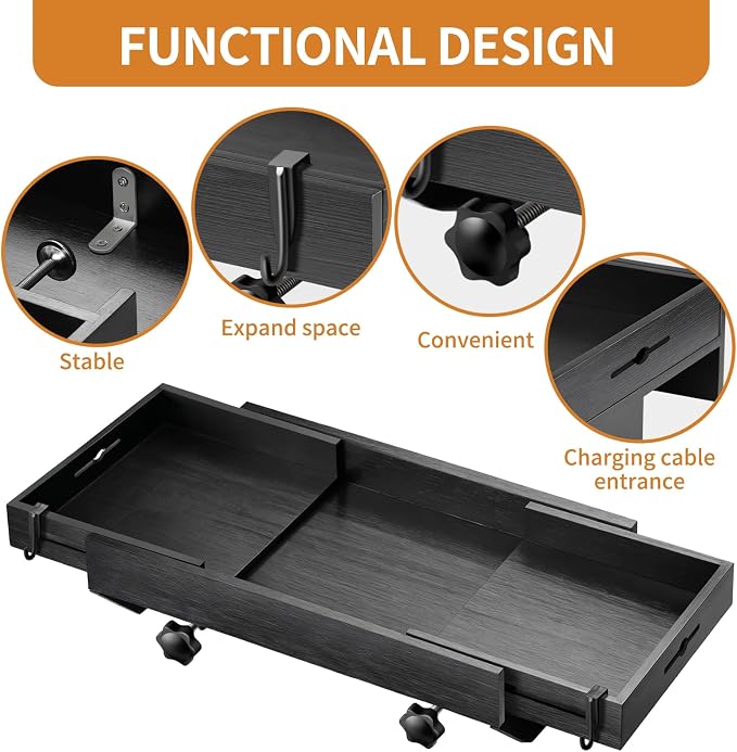 Bedside Shelf for Bed - Clamp On Nightstand Tray for Bunk Bed & College Dorm Room Essentials, Sturdy Floating Side Table Organizer with Cup Holder & Cord Slot for Top Bunk, Kids & Students