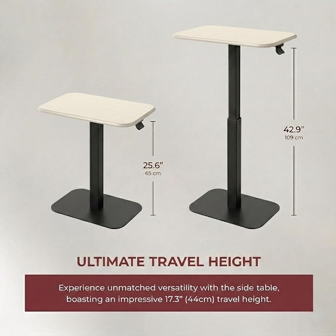 Elevance Height Adjustable Side Table, White Base, Cloud White Top | Sofa Laptop Table for Couch & Bed | Small C-Shape End Table for Home or Office