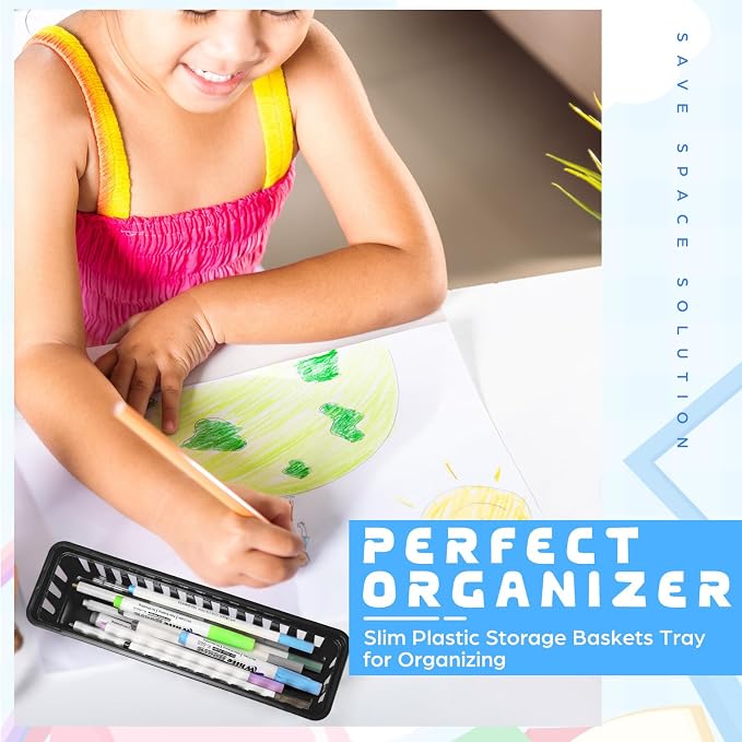 12 Pcs Black,White,Gray Slim Plastic Storage Baskets Tray 10 x 3 x 2.5 Inch Compact Stackable Desk Organizer for Office, Classroom, School Supplies, and Home Storage, Organization(Black,White,Gray)