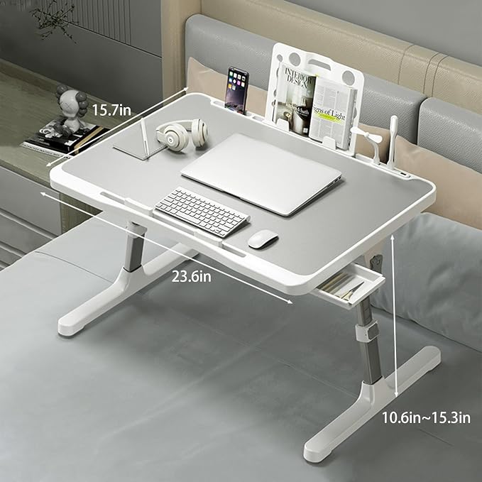 SIDIANBAN Laptop Desk for Bed, Adjustable Bed Table with USB Charge Port, Foldable Laptop Table with Storage Drawer, Portable Laptop Bed Desk Tray for Eating Working Writing Reading (Black)