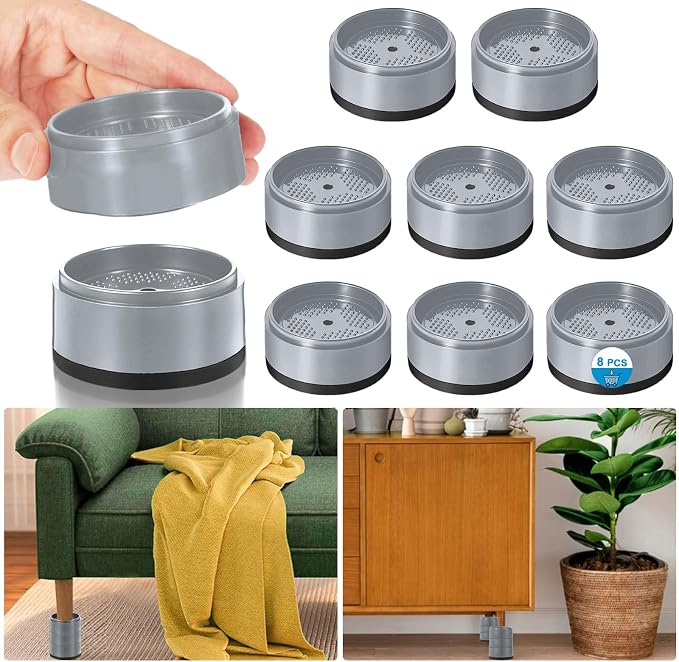 Bed Risers 1 inch, 2 inch, 3 inch, 4 inch Heavy Duty, Adjustable Furniture Riser for Table Desk Couch Sofa Chair Refrigerator Washing Machine, Stackable Bed Raisers Blocks (Grey 8 Pack, 1 inch)
