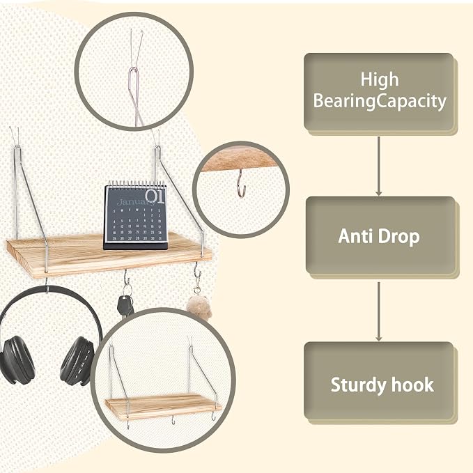 2-Pack Cubicle Shelf For Fabric Walls With Hooks：12x6.0in Wooden Cubicle Shelf Hanging Organizer Silver shelves for Accessories Office Stylish Ations cubical Decorations For Women Desk work storage