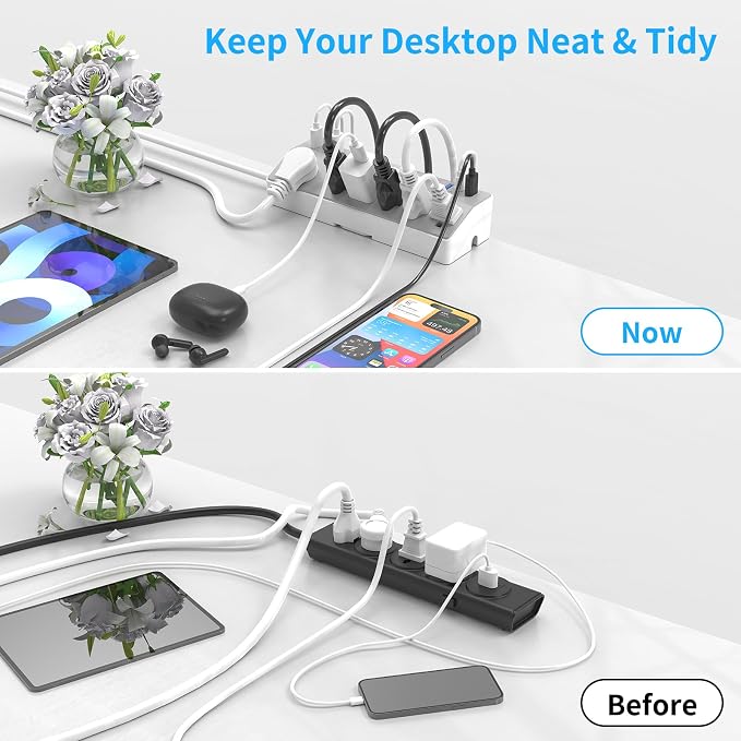 Desk Clamp Power Strip with 40W Fast Charging USB-C, JXGUCAT 10Ft Desk Mount Surge Protector with 6 Outlets 6 USB Ports, Flat Plug Extension Cord Home Office Essentials, Fit 2.48" Tabletop Edge