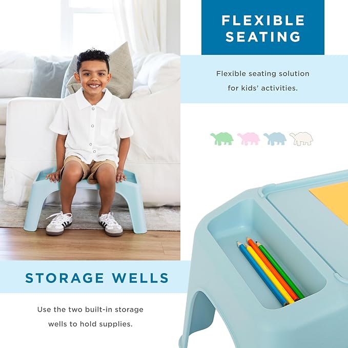LAPGEAR Turtle Table Kids Flexible Seating Lap Desk Tray with Storage for Snacks, Play, Classroom, and Sensory Activities - Sky Blue - Pack of 8 - Style No. 20013