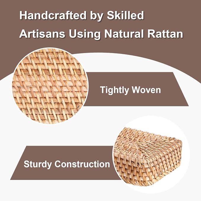Hipiwe Rattan Basket Tray Handwoven Key Basket Holder for Entryway Long Narrow Bathroom Sink Vanity Tray Toilet Tank Basket Wicker Decorative Trays for Home Decor, 15.8"x 6"x2.2"