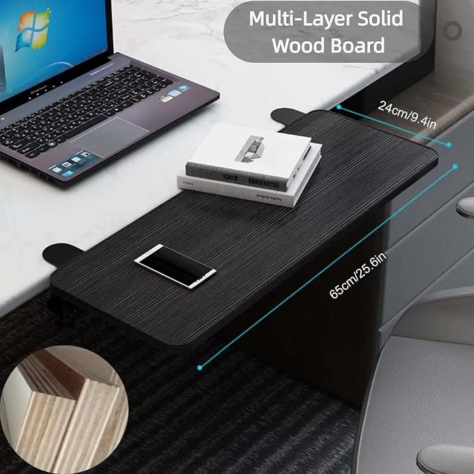 Ergonomic Clamp-On Desk Extender Tray - Foldable Keyboard & Arm Support - No-Drill Extension Shelf for Multi-Use Spaces