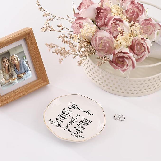 Ceramic Ring Dish Jewelry Tray For Mom Sister Friends Trinket Dish Confirmation Gifts For Teen Girls Christian Gifts For Women Trinket Tray Religious Gifts Spiritual Gifts For Women Confirmation Gifts