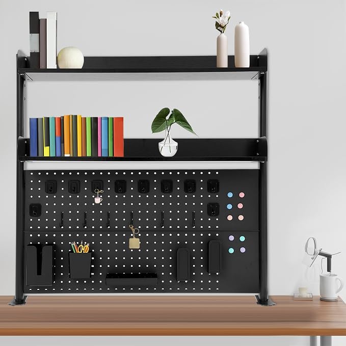 Desktop Bookshelf Clamp On Desk Shelf with Each Tier Load Capacity(16.53 Lbs) Multipurpose Clip-On Desk Organiser Desktop Organizer Bookshelf Storage Shelves for Study Rooms, Bedrooms(Black)