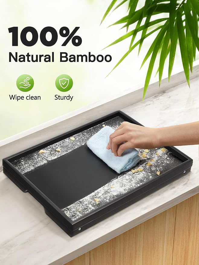 Bamboo Bed Tray Table with Foldable Legs, Breakfast Tray for Sofa, Bed, Eating, Working, Used As Laptop Desk Snack Tray by Pipishell (Black)