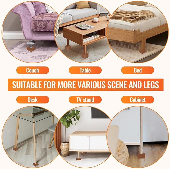 shouwuhho Furniture Risers, 4 Pack Bed Risers with Non-Slip Grip and Heavy Duty Support, 1 Inch 2 Inch 3 Inch 4 Inch Height Lift for Couch, Sofa, Table, Desk, Chair, Refrigerator - Brown, 1+1+1 Inch