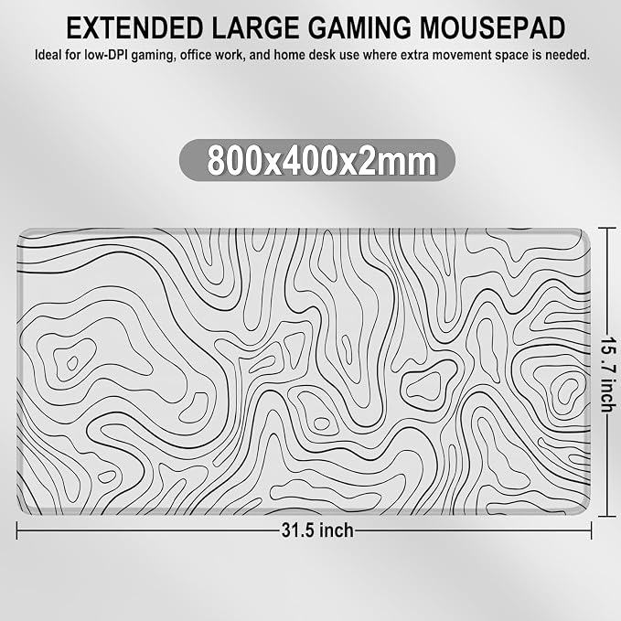 Large Gaming Mouse Pad, 31.5 x 15.7 in Mousepad with Stitched Edge, Extended Desk Mat with Non-Slip Rubber Base Water Resist Keyboard Pad for Office Game Home XXL, White Black Lines