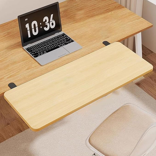 Ergonomic Desk Extension Shelf Non-Drill OfficeWooden L-Shaped Computer Stand for Home Office Space-Saving 70cm Ideal for Comfort and Productivity