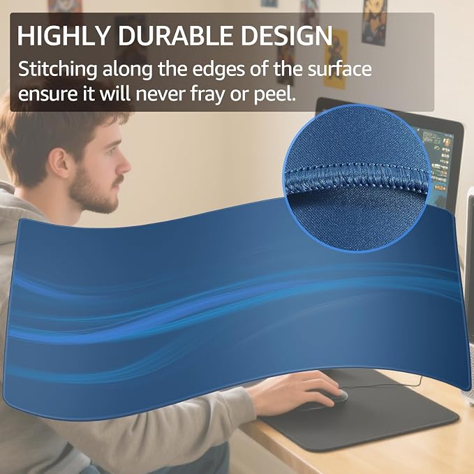 KTRIO Large Gaming Mouse Pad, Desk Mat, 31.5 x 15.7 in, Navy Blue, XXL | Smooth Micro-Weave Surface, Artistic Pattern Design, Non-Slip Rubber Base, Durable Stitched Edges, Office & Home Use