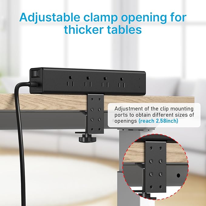 CCCEI 45W Per Side USB-C Desktop Outlet Station, Clamp Power Strip Surge Protector 4800J, Home Office Standing Desk Organizers and Accessories, 6FT 14AWG 15A Extension Cord, Switch, ETL Listing.