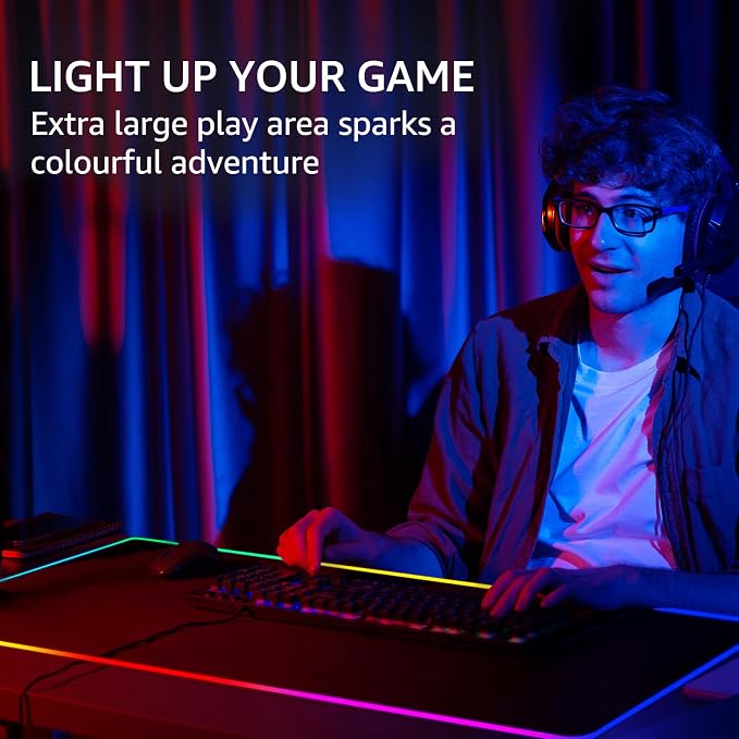 KTRIO RGB Large Gaming Mouse Pad, 35.4 x 15.7 in, RGB Black, XXXL | Smooth Micro-Weave Surface, RGB Lighting Design, Non-Slip Rubber Base, Durable Stitched Edges, Office & Home Use