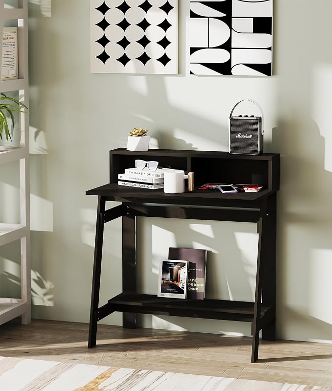 Small Desk for Bedroom, Computer Desk Office Desk with Storage, Corner Desk for Small Space, Dark Brown
