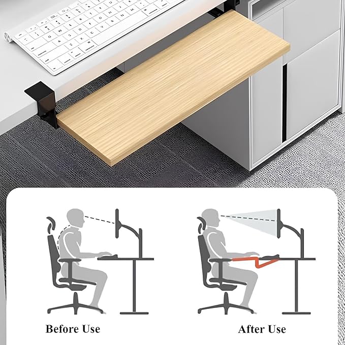 Ergonomics Desk Extender Tray 40 * 20cm Table Extender Shelf 90° Foldable Table Extender Clamp On Computer Arm Rest(Black,60 * 25cm)