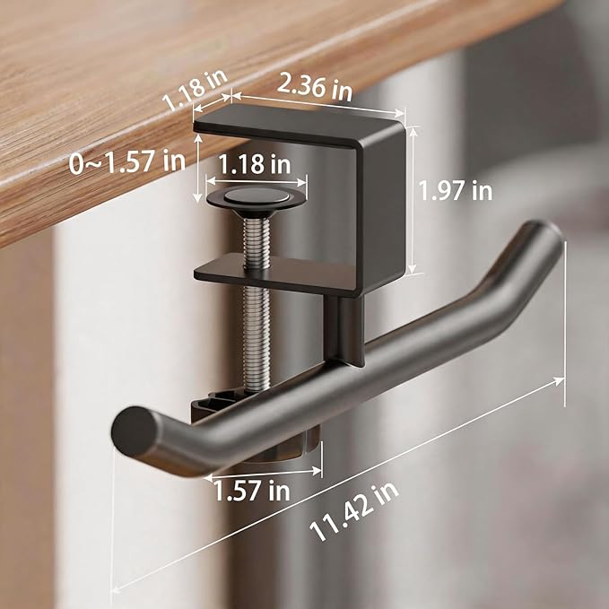 Heavy Duty Desk Hook Clamp, Adjustable Backpack Hanger, No Drill Headphone Holder, Clip-On Purse Hook for Table, Bag Hanger for Office Classroom Home, Gifts for Gamers, Office Desk Gaming Accessories