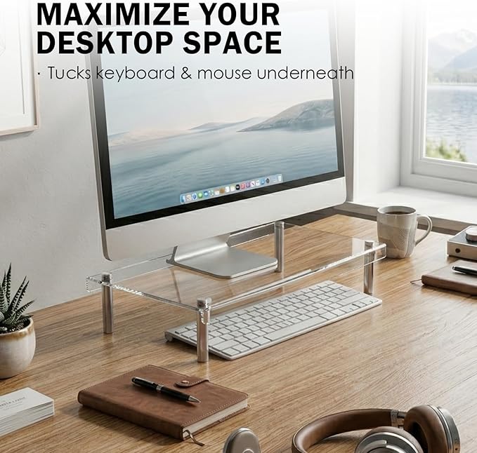 Clear Acrylic Riser, Display Stand, Large Transparent Monitor Riser Stand Acrylic Shelf with Non-Slip Feet, Desktop Organizer for Collectibles, Figurines, Cosmetics, Multifunctional Stand