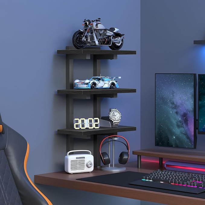 MAHANCRIS Desk Shelf and Desktop Shelf Bundle, Clamp On Desk Organizer, Adjustable Desk Corner Storage Shelf with Metal Frame, DSBK3601-DSBK5501