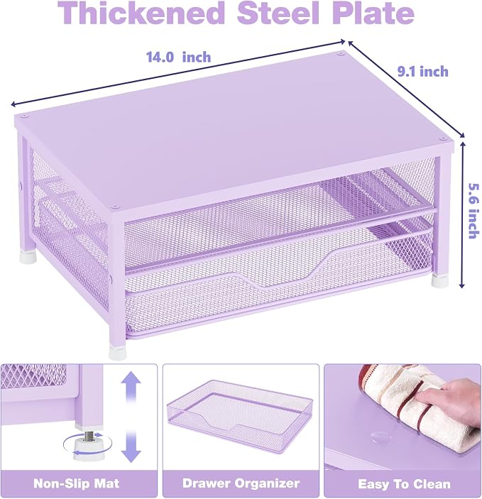 OPNICE Computer Monitor Stand Riser, Desk Organizer with Drawer, Printer & Laptop Stand, Office Desk Accessories & Workspace Desktop Organizers Storage for Office Supplies(Purple)