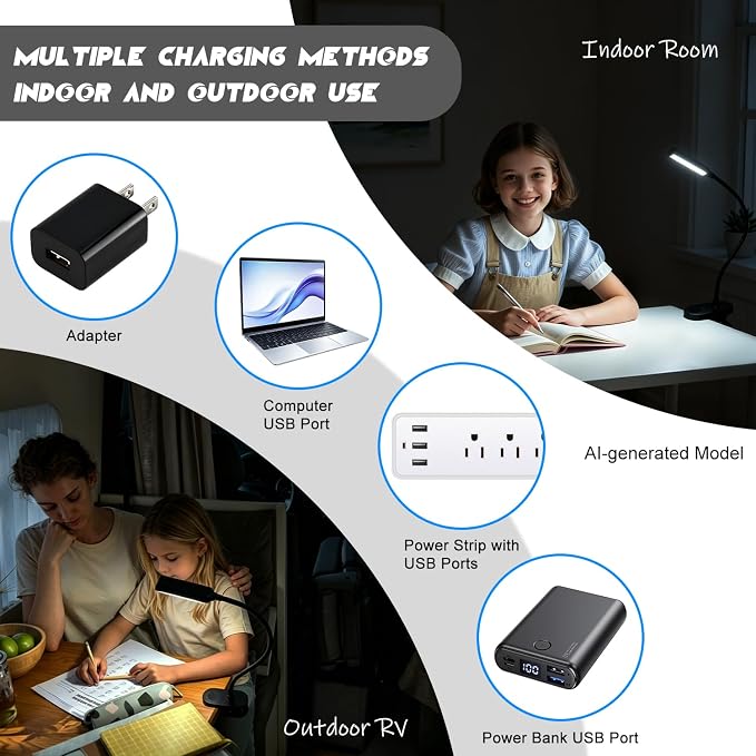 Clip on Light, Desk Lamp with Clamp, LED Reading Light with 3500mAh Rechargeable Battery, 3 Color Modes, 10 Brightness Levels, Adjustable Neck, Cordless Clip on Lamp for Bed, Home Office, Craft(Black)