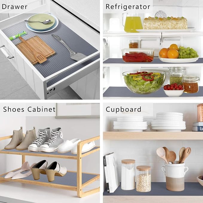 Drawer and Shelf Liner, Shelf Cabinet Liner Non Adhesive Refrigerator Mats Washable, No Odor Plastic Pantry Liners Wire Shelf Paper Drawer Liner for Cupboard Kitchen(Gray, 23.6 x 157.5 inches)