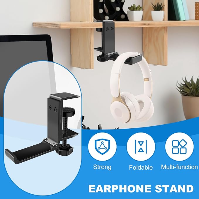 1PCS Headphone Stand Hanger Holder, Foldable Aluminum Desk Headphone, Universal Space Saving Headset Stand Multifunctional Under Desk Hanger for Home Office