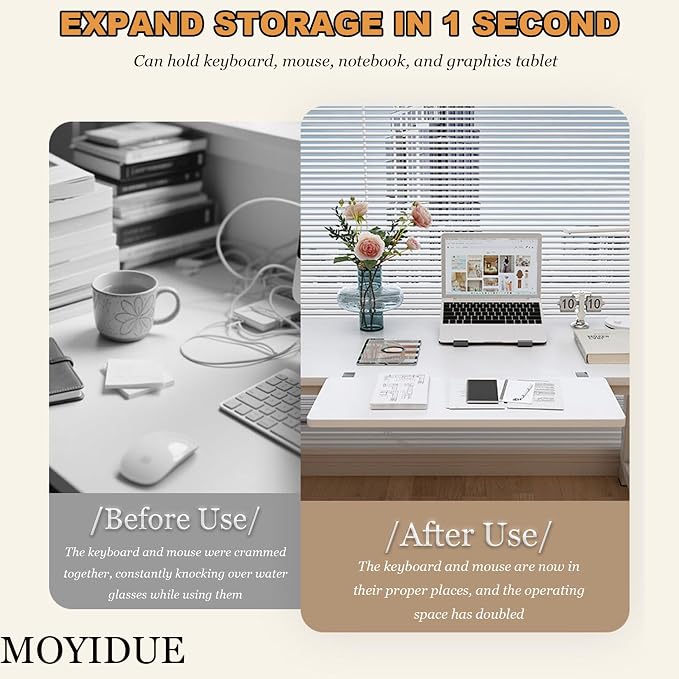 Folding Table Extension Board, 15mm Thickened Material, Side Tables Living Room for Office, Home Learning, Gaming, Instant Space Expansion for Keyboard, Printer, Notebooks